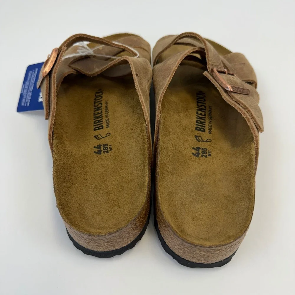 Birkenstock Lugano Oiled Leather Sandals Tobacco Brown Mens 44 M11 1017466 NWT